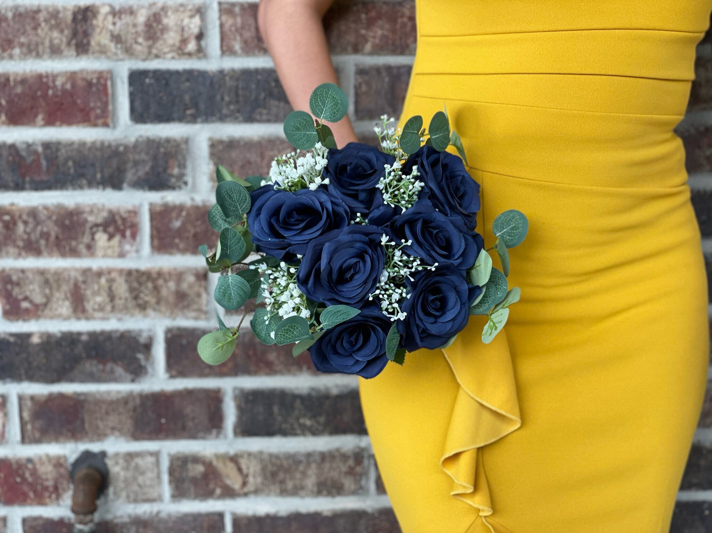 Navy Blue Roses & Greenery Bouquet