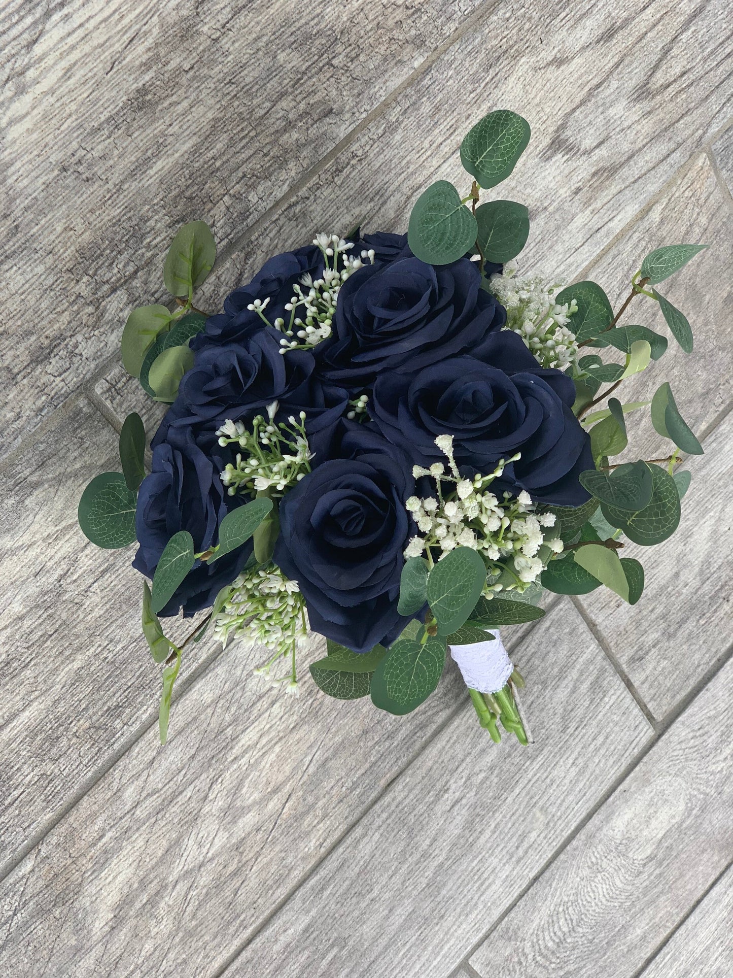 Navy Blue Roses & Greenery Bouquet