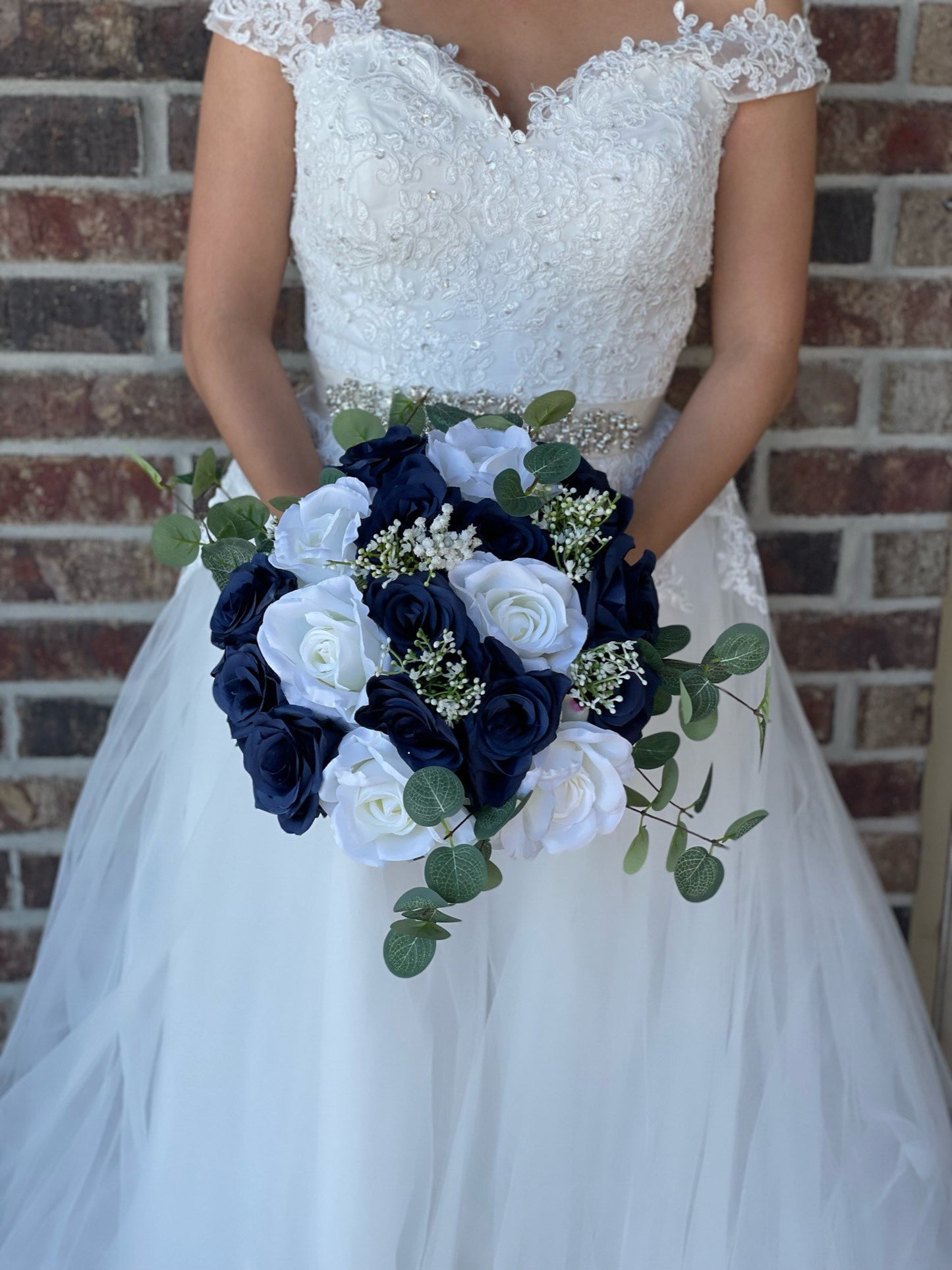 Navy Blue & White Roses Bouquet