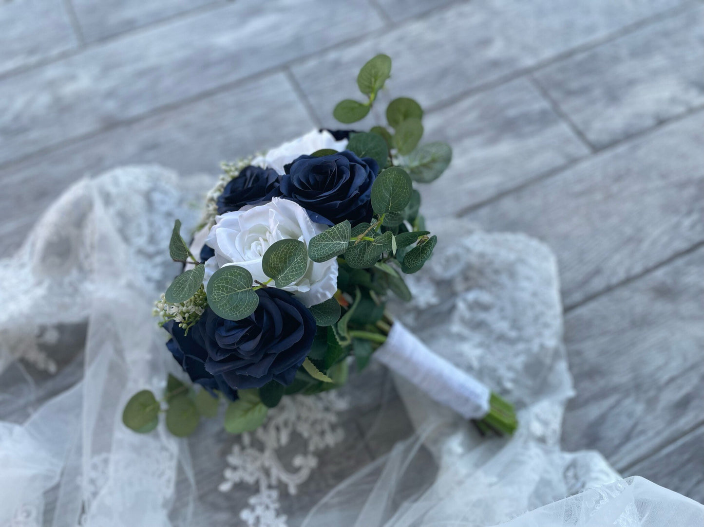 Navy Blue & White Roses Bouquet