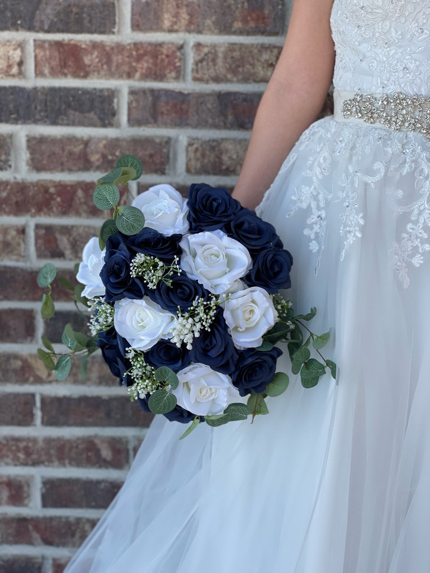 Navy Blue & White Roses Bouquet