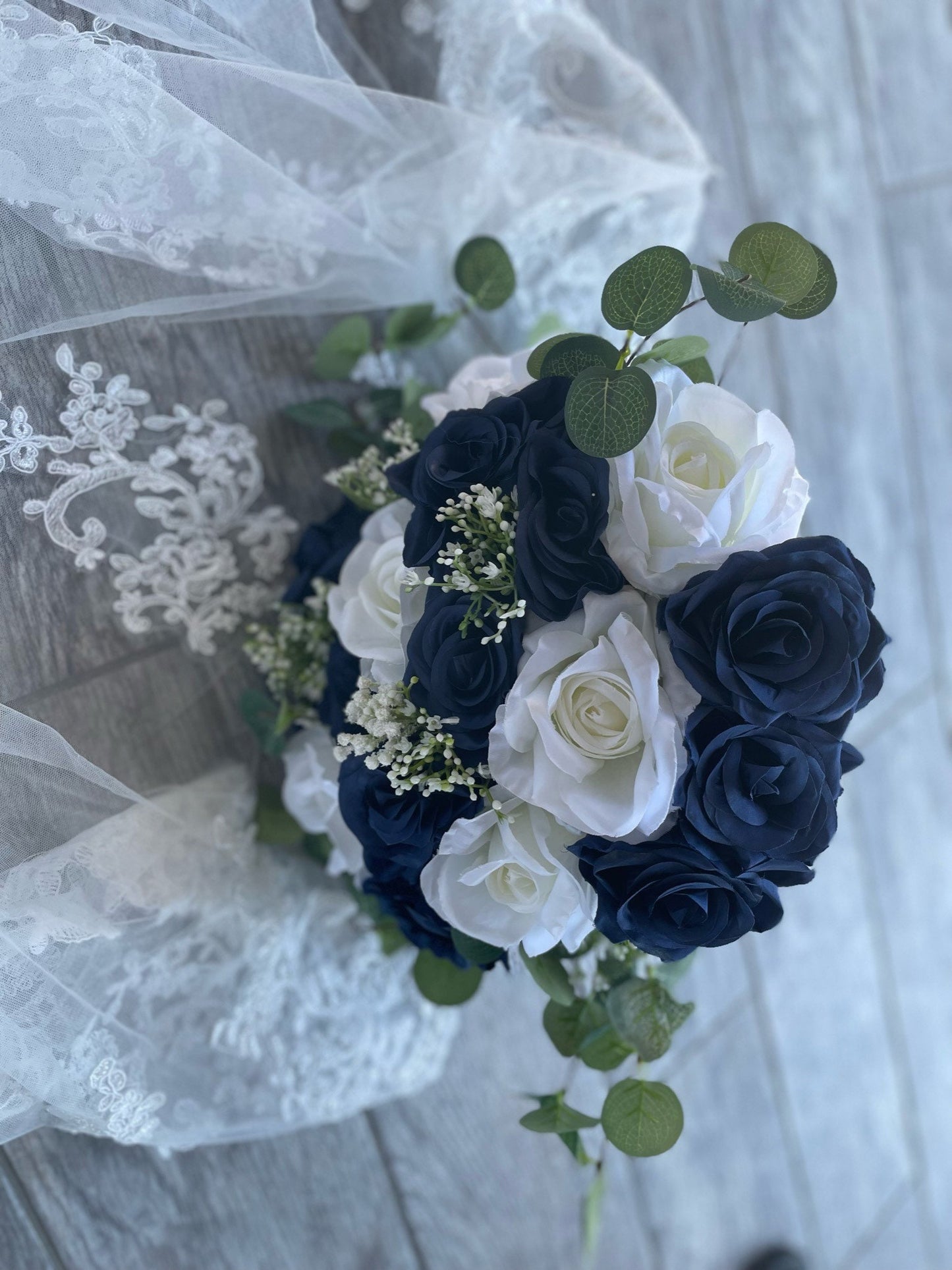 Navy Blue & White Roses Bouquet