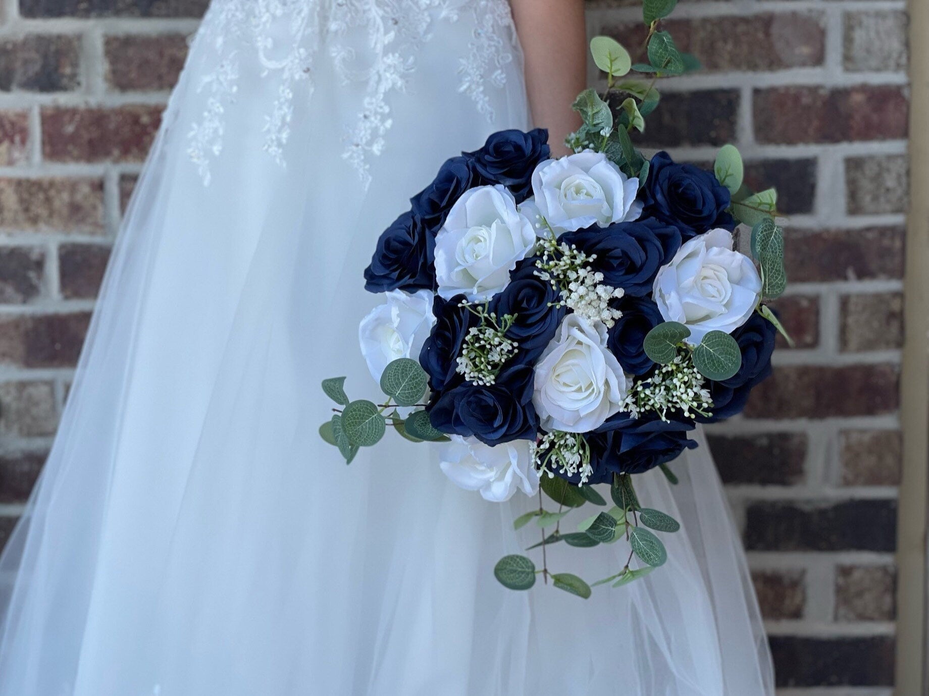 Blue Botanical Foliage & White Berry Floral Bud