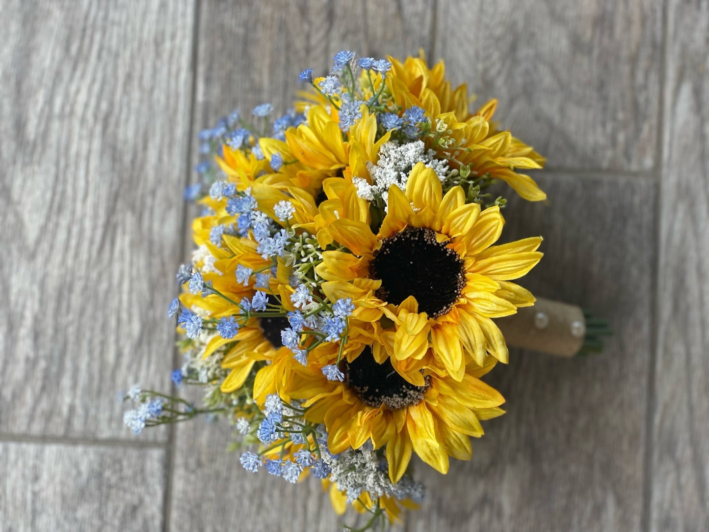 Light Blue Babys Breath & Sunflower Bouquet