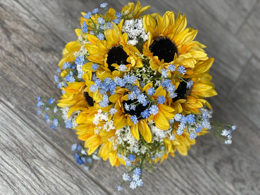 Light Blue Babys Breath & Sunflower Bouquet